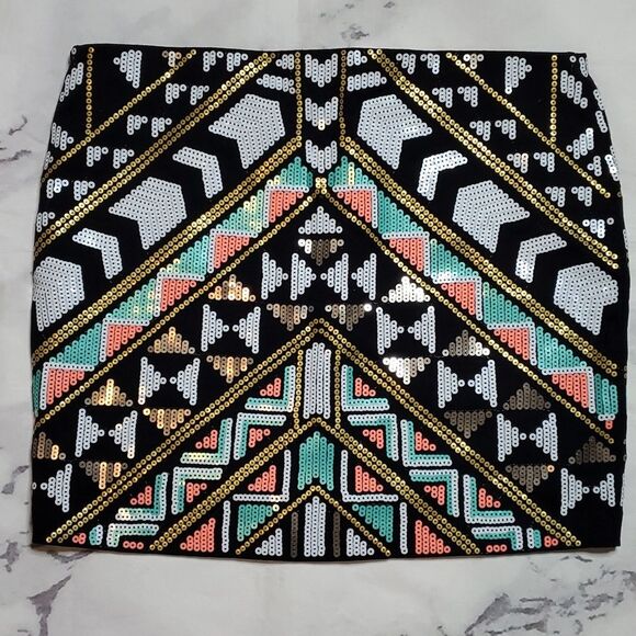 Express Black/White/Gold Sequin Mini Skirt - Picture 5 of 5